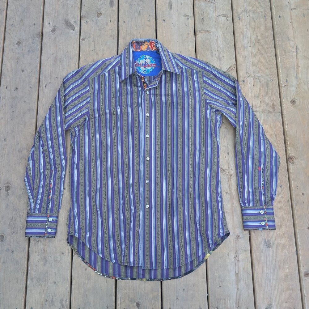 Robert Graham Button-Up Shirt Men's S Purple Striped Collar Long Sleeve